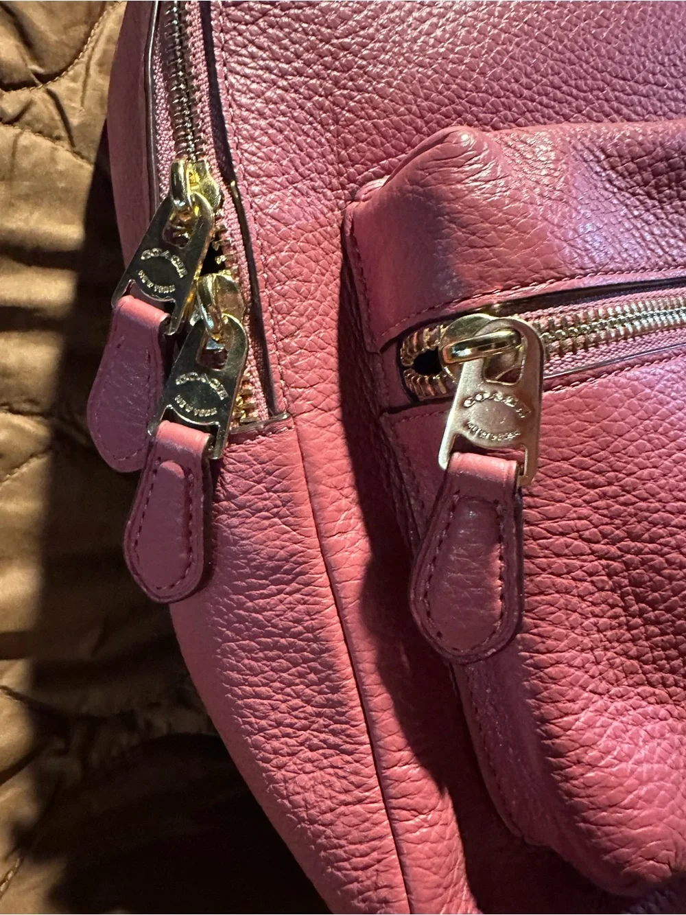 Coach Pink Pebbled Leather Small Backpack with Gold Hardware